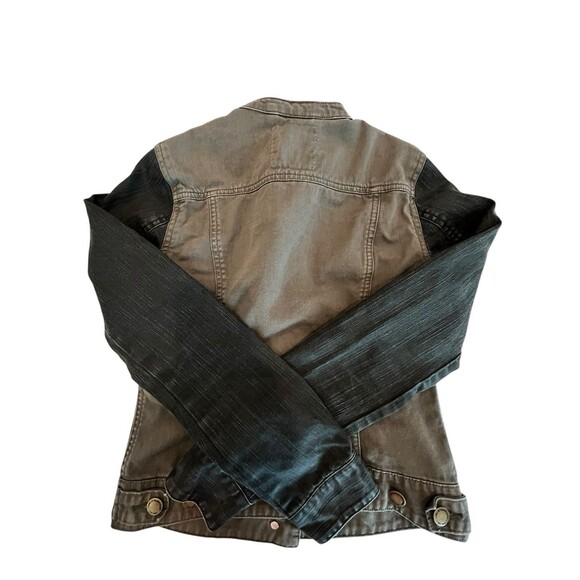 L.O.G.G. H&M Denim Jacket Womens Retro Trucker Stretch Cotton Sz: 2 Grn Blk - Picture 3 of 6